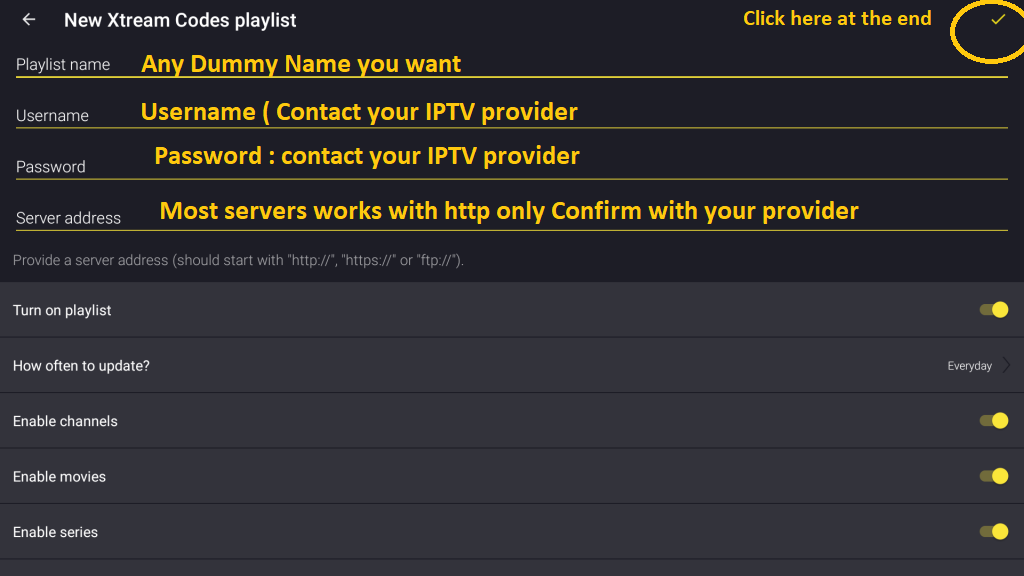Televizo main screen after playlist setup.
